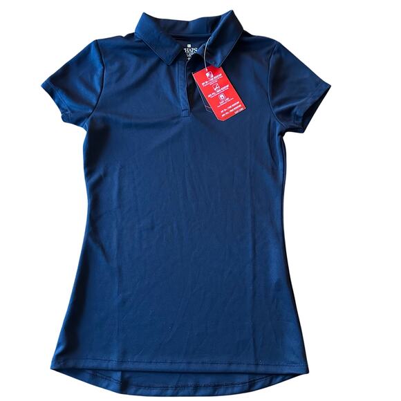 NWT CHAPS Girls Small 3/5 Navy Polo Short Sleeve School Approved Performance - Picture 1 of 9